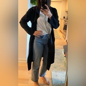 Zara black suede coat with hood and tie. Like new
Size: Small